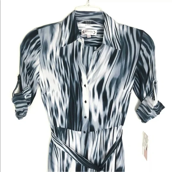 Nanette Lepore button front dress Midi collar belt pockets 1/2 tab sleeve Size 2 - Picture 2 of 10